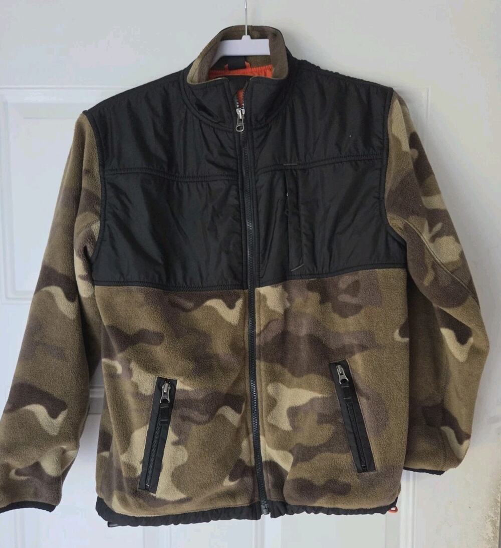 GAP Boys XXL (14-16) Fleece Camo Jacket Hunter Orange Collar Youth Gorpcore